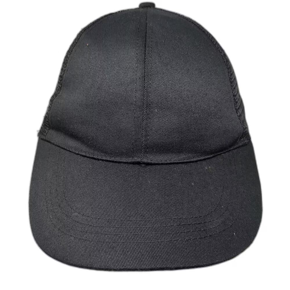 KNG Black Trucker Hat Snapback OS Mesh Back Adjustable Solid Cotton 5 Panel Cap